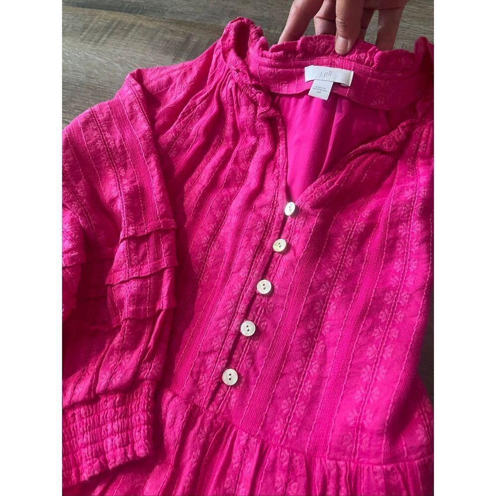 J.Jill pink tiered dress button-front neckline and 3/4 length sleeves sz. XS - Picture 5 of 5